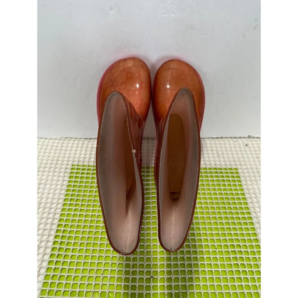Gucci GG Monogram Rain Boots Kids 11.5 EU 29 Orange Pink Rubber Made in Italy